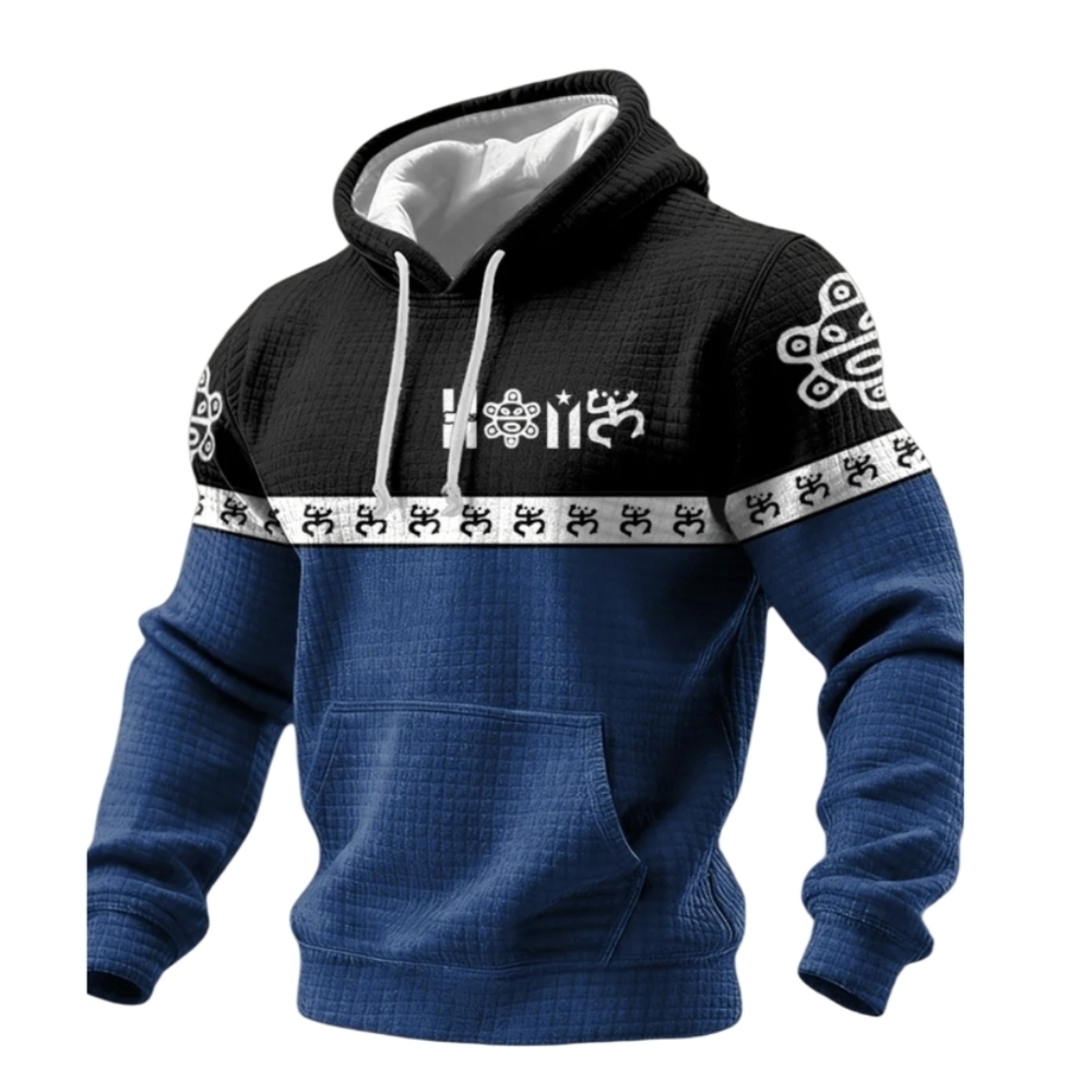 #1418 Black & Blue Graphic Block Hooded Sweatshirt